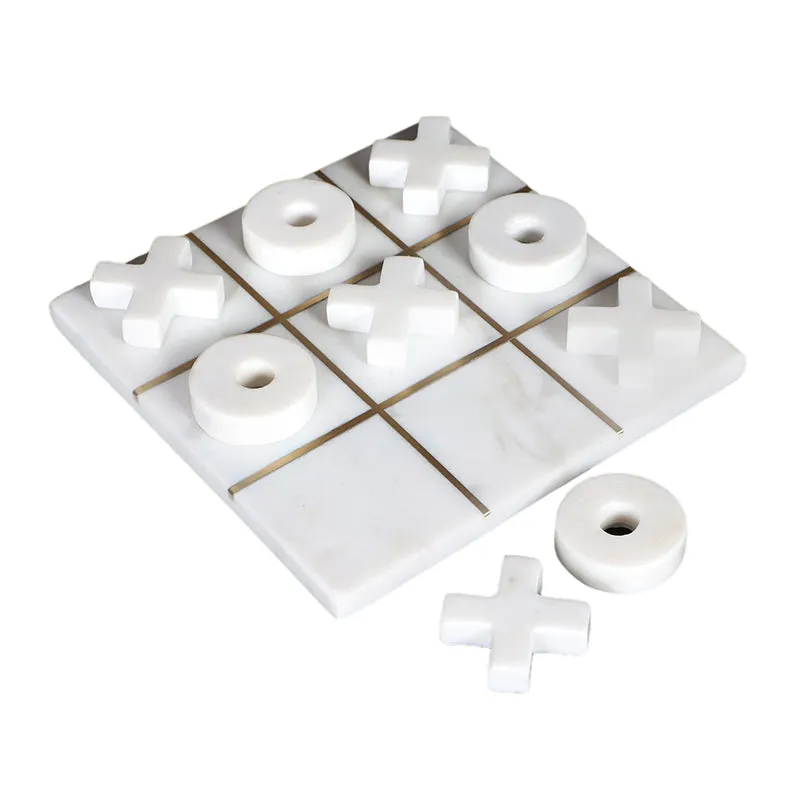 Equis Marble & Brass Tic Tac Toe Game - White media 5