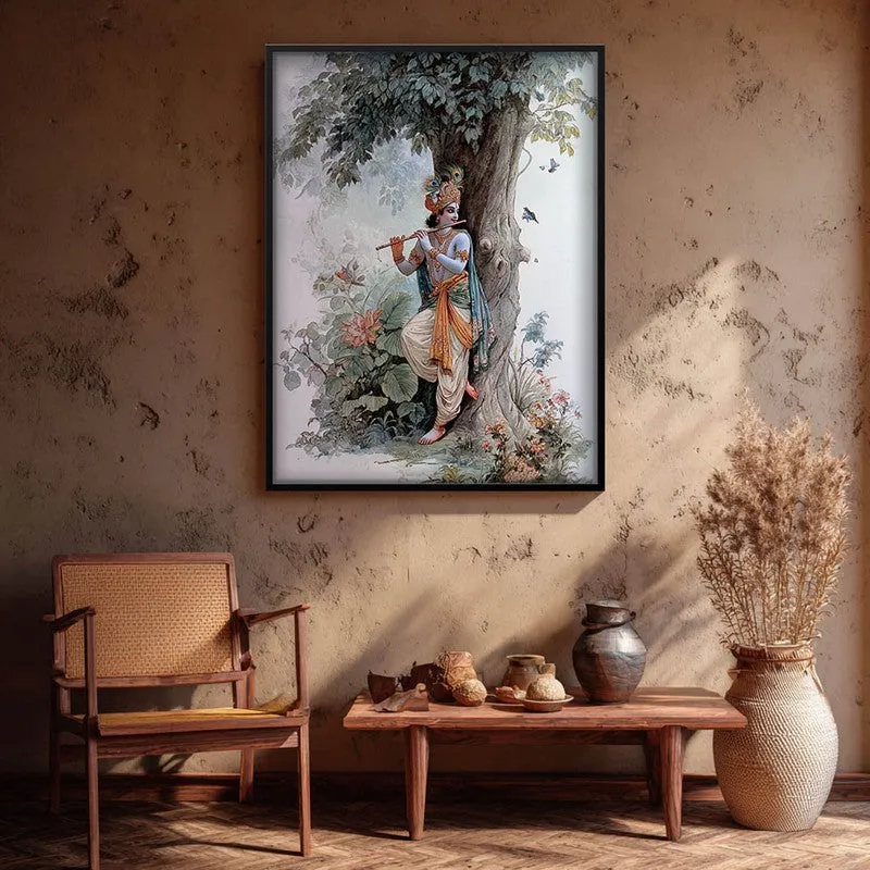 Sri Krishna Fluit Playing Blissful Archival Paper Wall Art media 1