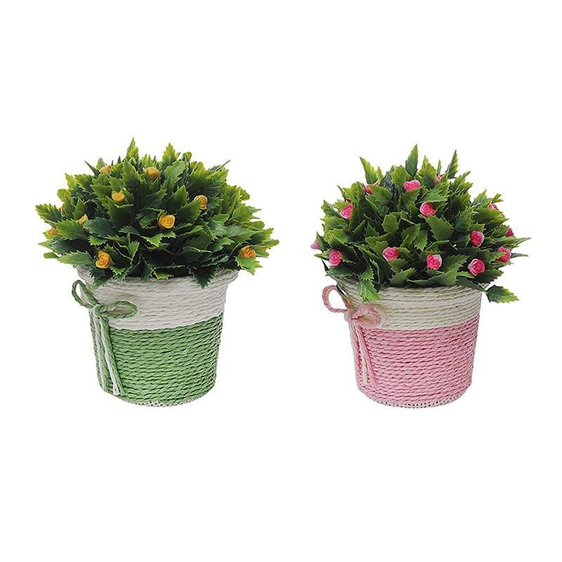 Vibrant Artificial Plant Set with Woven Pots - Pink and Green media 3