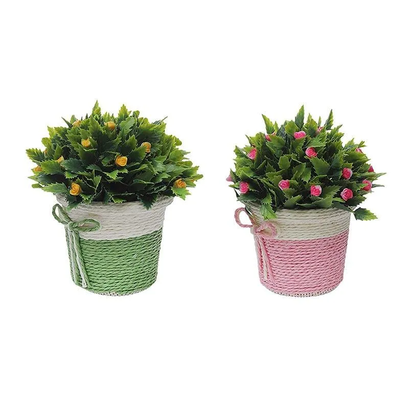 Vibrant Artificial Plant Set with Woven Pots - Pink and Green media 3