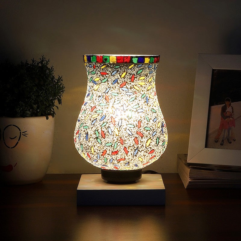 Aurinia Mosaic Glass Table Lamp With Wooden Base - Multicolor