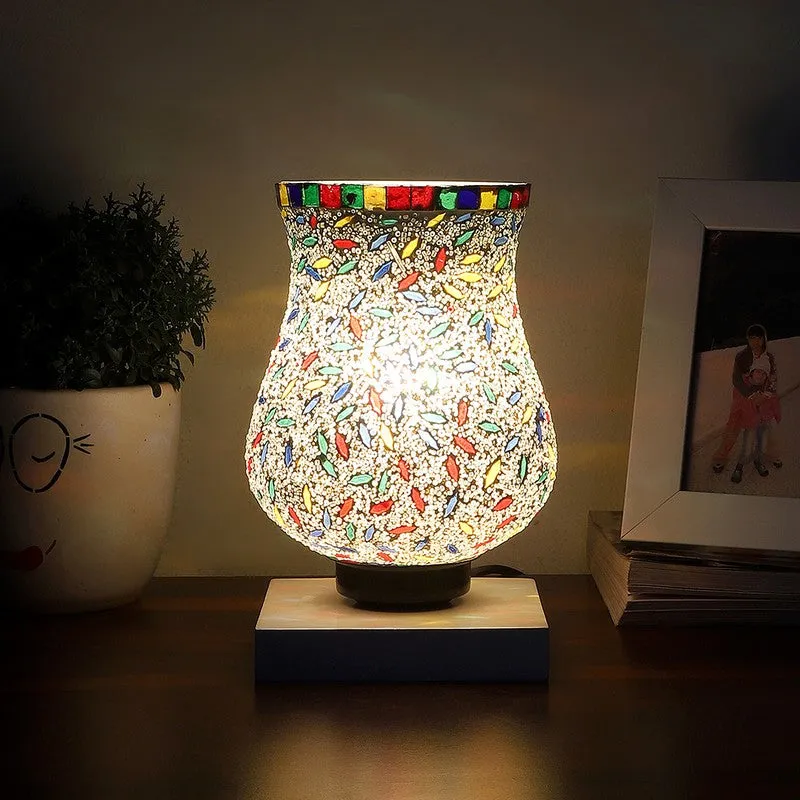 Aurinia Mosaic Glass Table Lamp With Wooden Base - Multicolor media 1