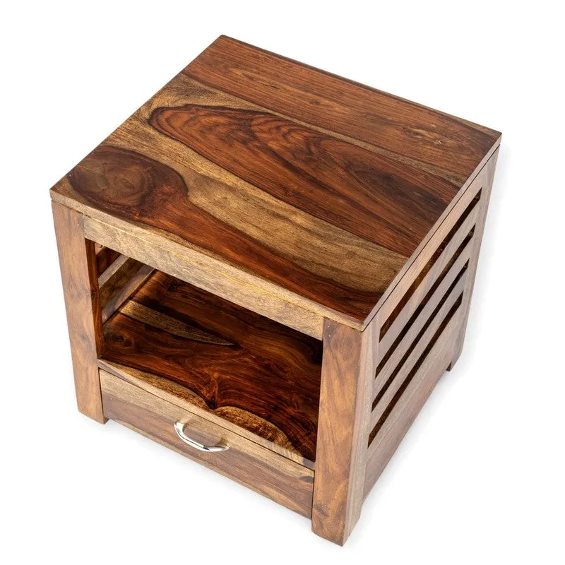 Sverix Sheesham Wooden Side & Bedside Table - Brown media 5