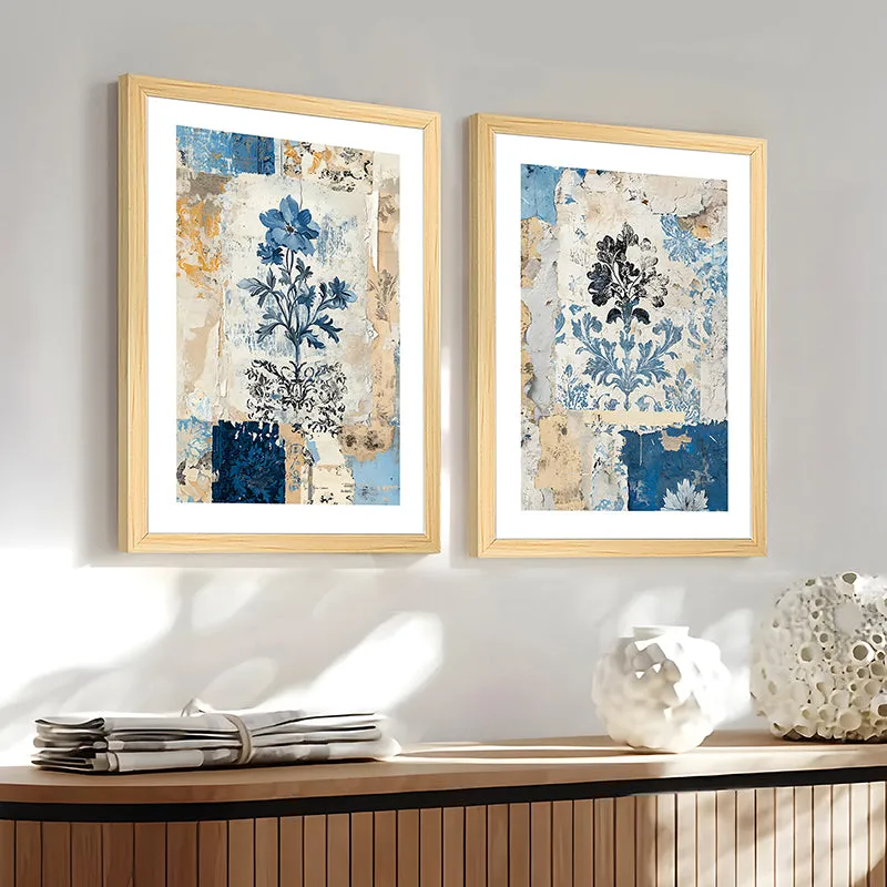 Blue Flora Charm Paper Wall Art With Frame - Set Of Two media 7