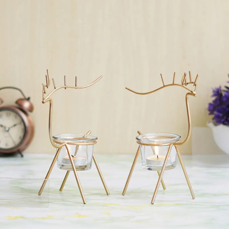 Prancing Flame Metal Tea Light Holder (Gold) - Set Of Two media 1