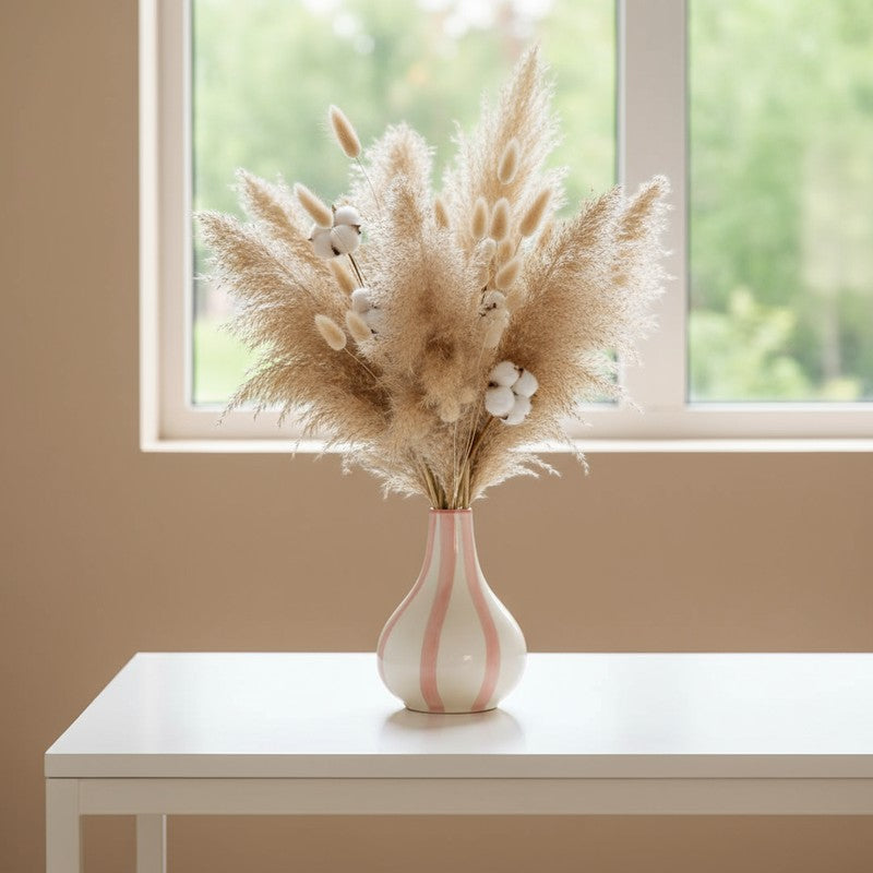 Waveon Ceramic Flower Vase - White,Pink media 8
