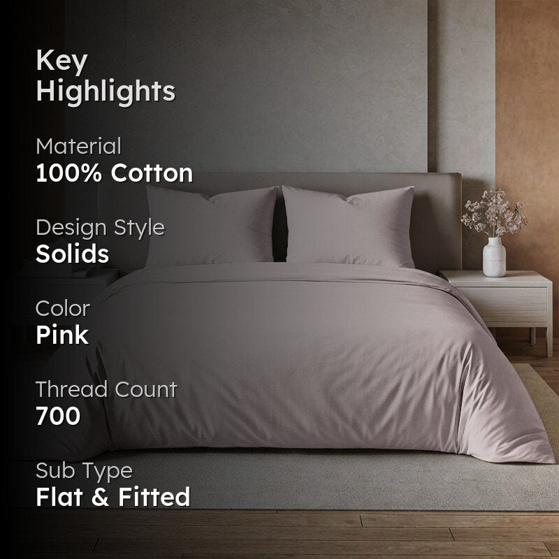 Freyda Solid Cotton Bedsheet (Pink) - 700 TC media 2