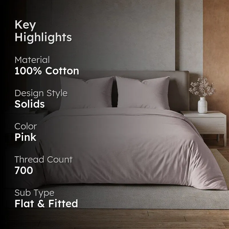 Freyda Solid Cotton Bedsheet (Pink) - 700 TC media 2