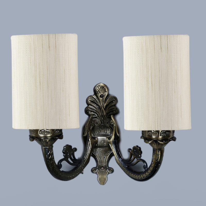 Vintage Fabric & Metal Wall Lamp - Beige media 4
