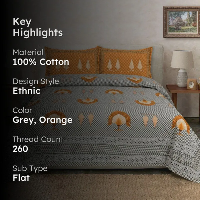 Mayoor Mela Cotton Bedsheet (Grey) - 260 TC media 2