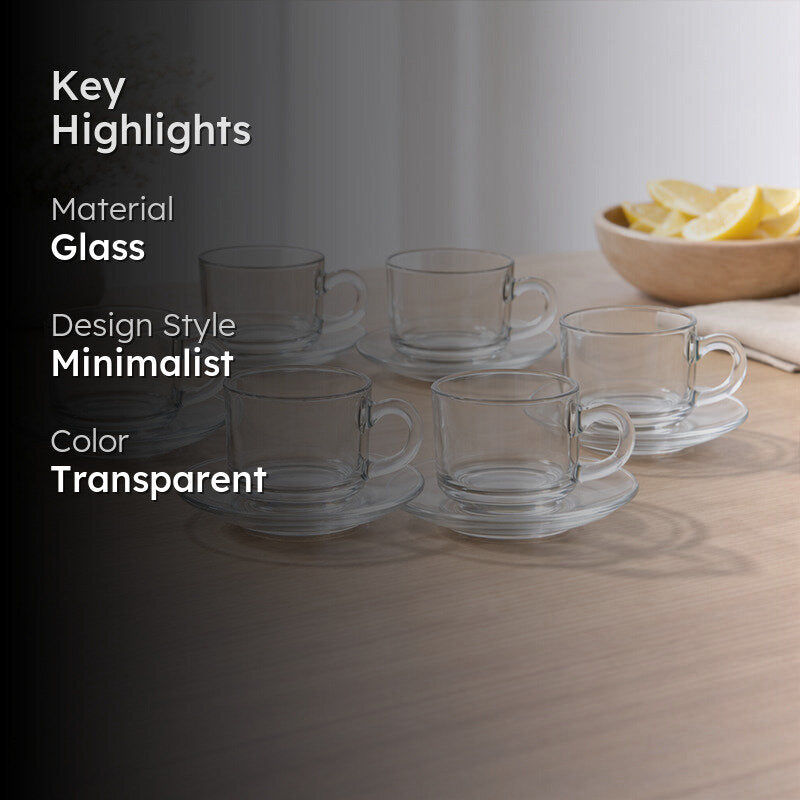 Revvy Glass Cup and saucer (180 mL Each) - Set of Six media 2