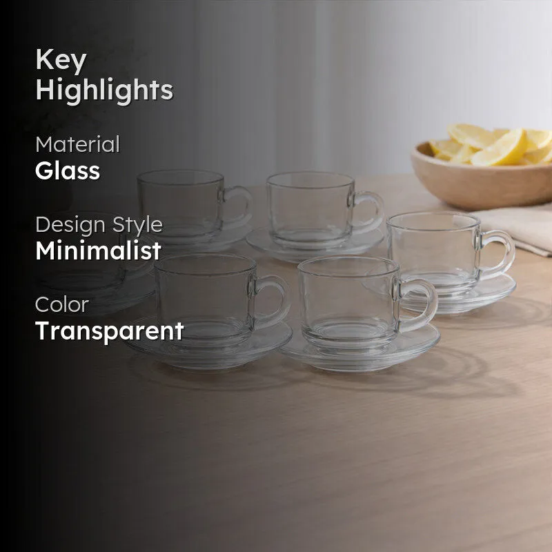 Revvy Glass Cup and saucer (180 mL Each) - Set of Six media 2