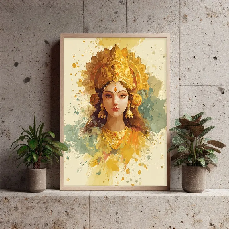 Soothing Aura Maa Durga Archival Paper Wall Art - Natural Brown Frame media 3