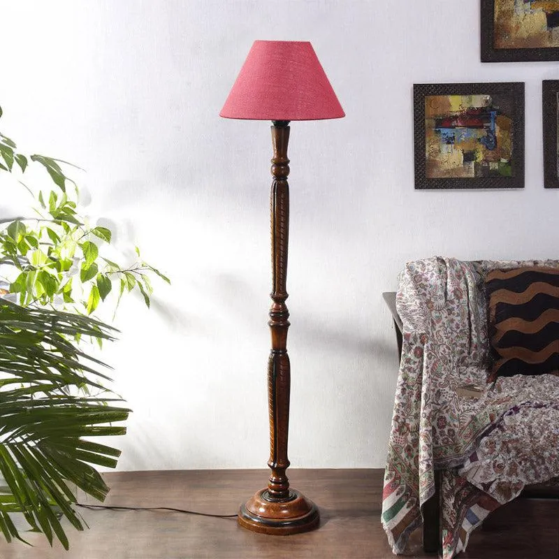 Hima Vintage Wooden Floor Lamp With Jute Shade - Pink media 3