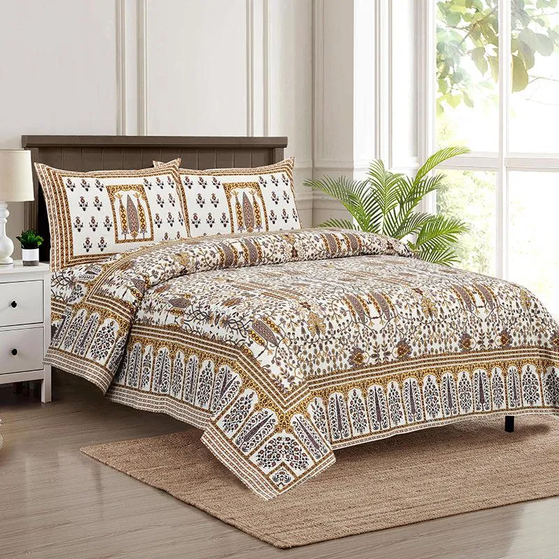 Ritu Mandala Ethnic Cotton Bedsheet (Brown,Beige) - 160 TC media 1