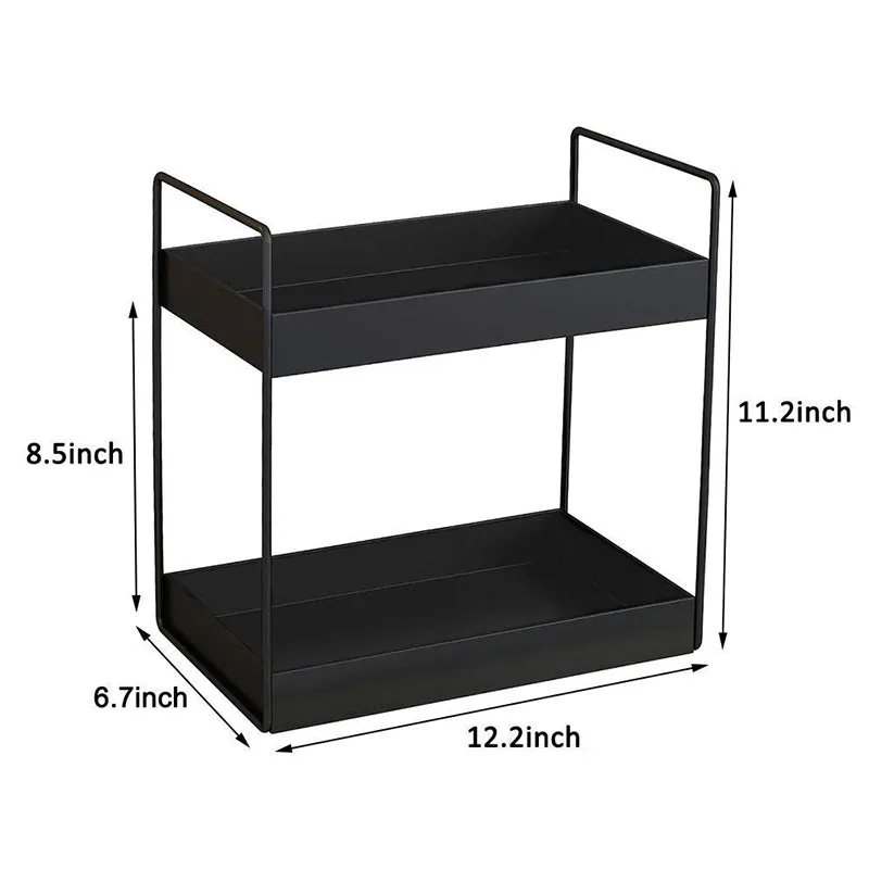 Black rectangular two-tier rack shown on a white background