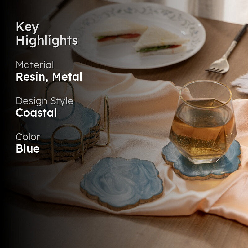LuxeEdge Decorative Coasters (Blue) - Seven Piece Set media 2