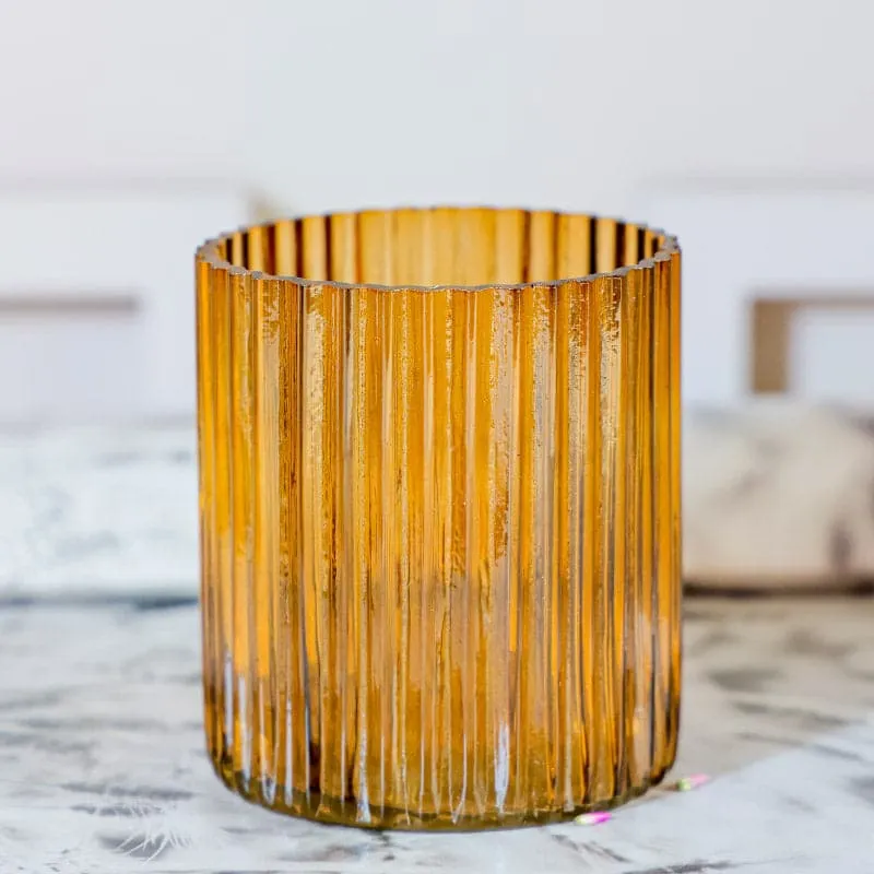 Amber Ribbed Ceramic Cylinder Vase with Dried Flowers media 3