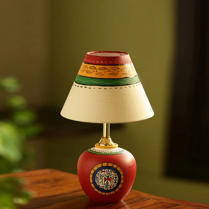 Mitti Kala Warli Terracotta Table Lamp - Multicolor media 2