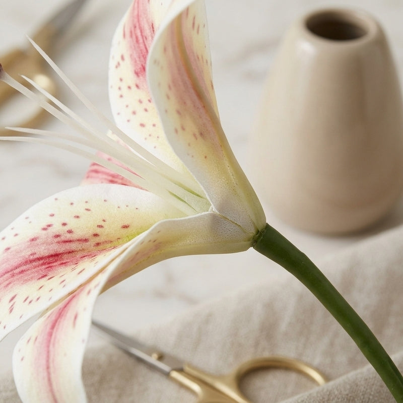 Faux Everlasting Lily Flower Stick - White & Peach media 2