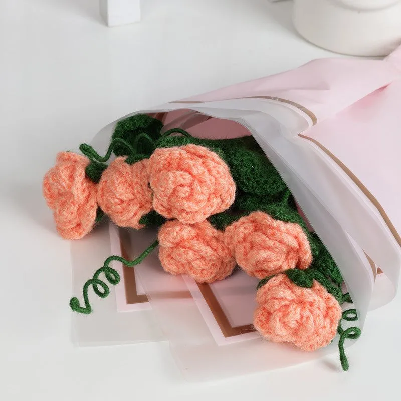 Crochet Handmade Decorative Rose Bouquet (Peach) - Set Of Six media 6