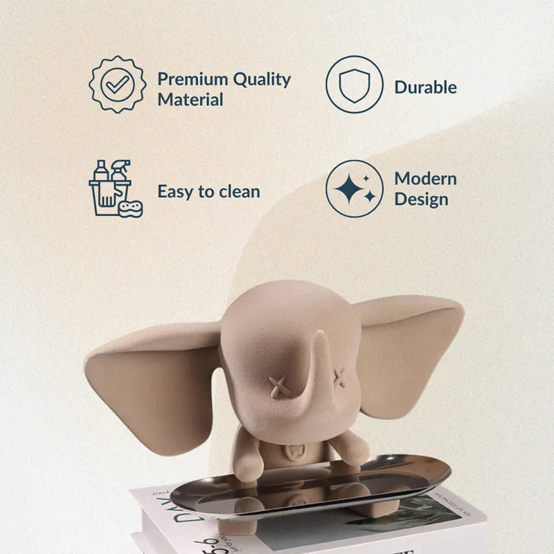 Elephant Tray Showpiece - Beige - 5