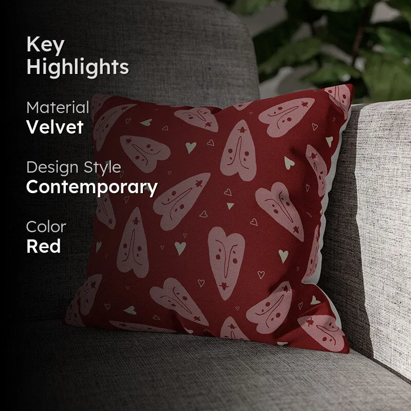 Blushing Hearts Printed Velvet Cushion Cover media 2