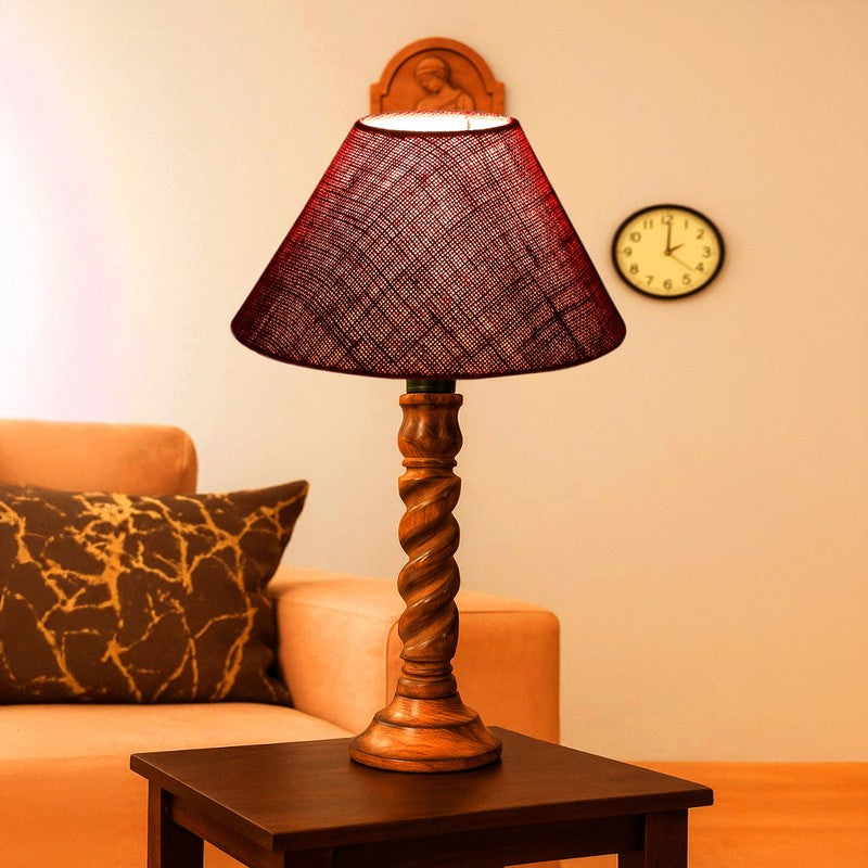 Elvane Aiven Wooden Table Lamp - Maroon media 3