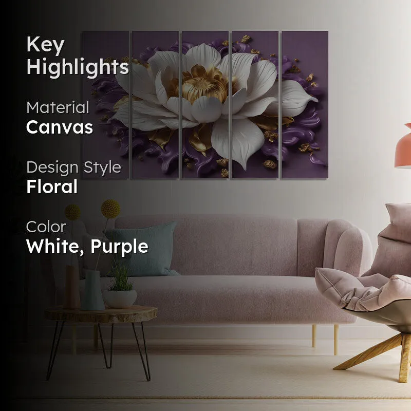 White Bloom Wall Painting - Set Of Five media 2