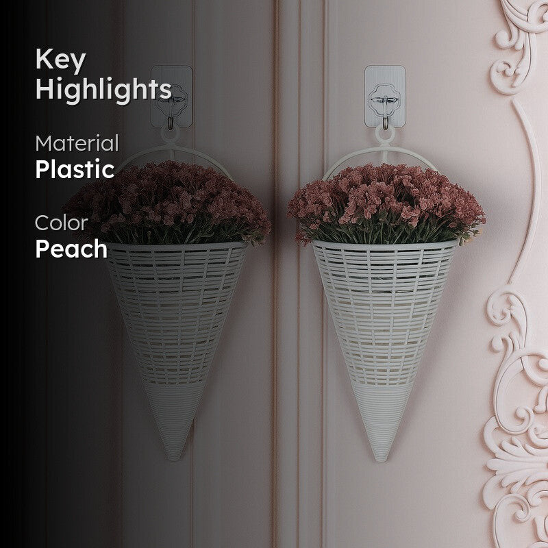 Artificial Plastic Flowers with Pot (Peach) - Set Of Two media 2