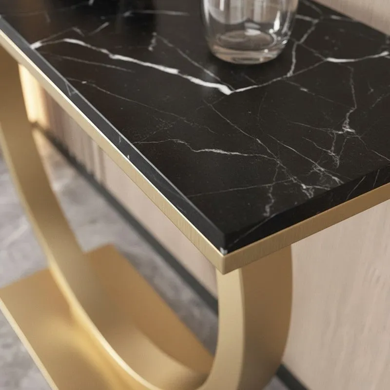 Contemporary Metal Console Table with Marble Top - Small media 3
