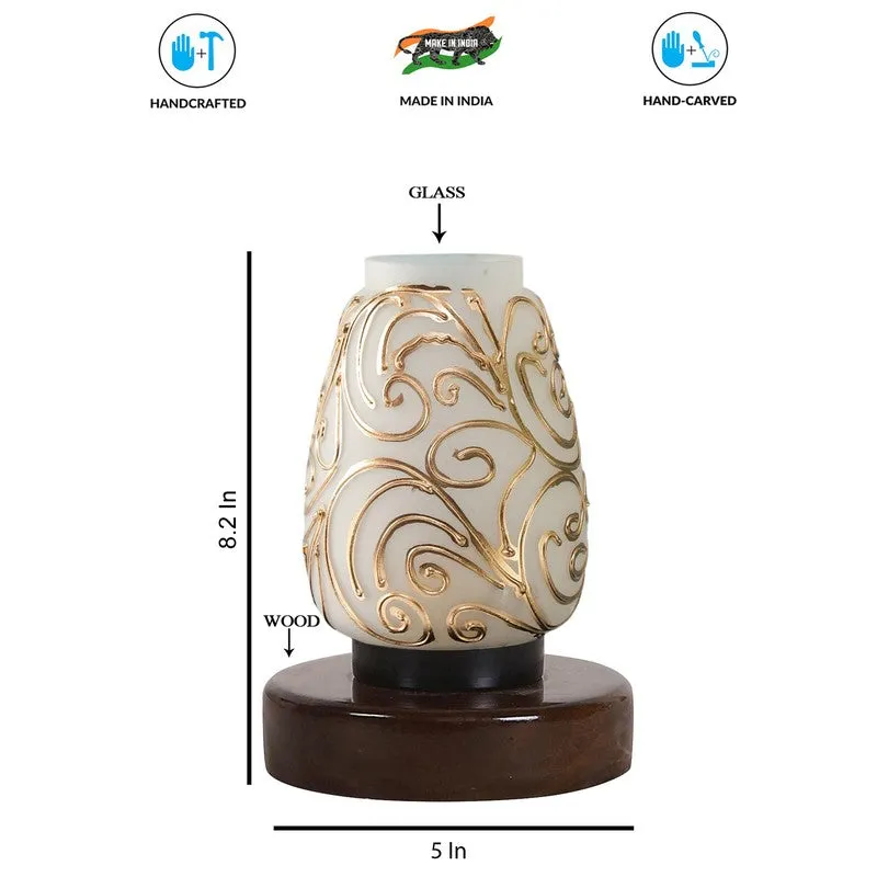 Gloflare Glass Table Lamp With Wooden Base - White media 8