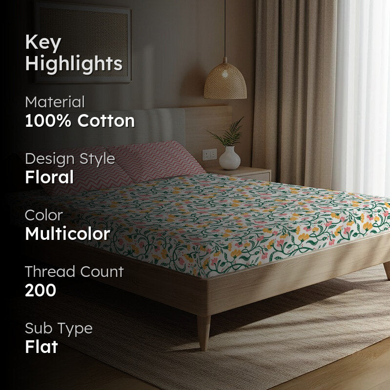 Tropical Garden Floral Cotton Bedsheets (Multicolor) - 200 TC media 2