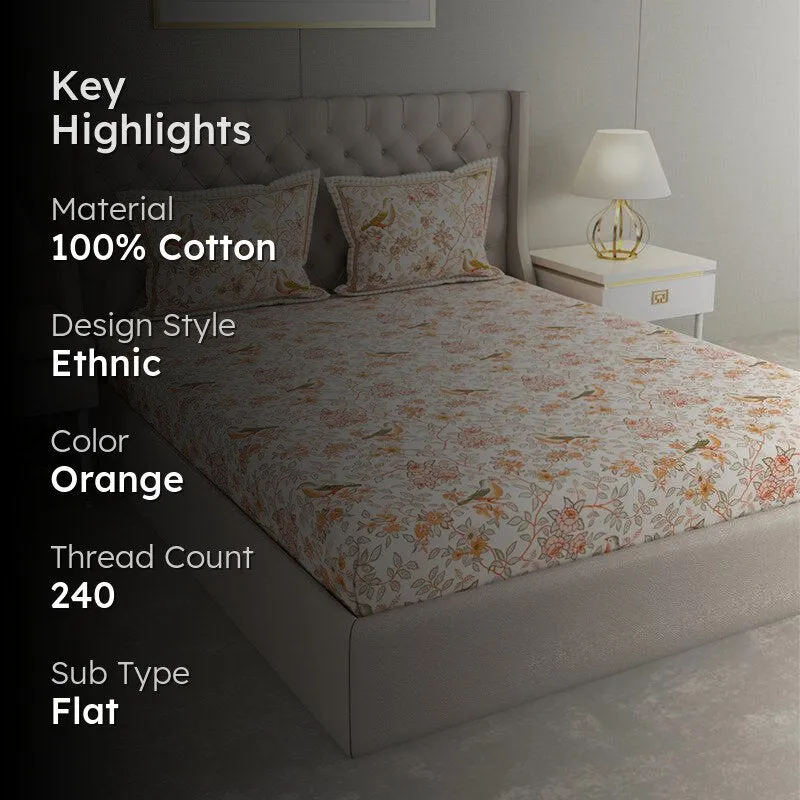 Radhika Printed Cotton Bedsheet (Yellow) - 240 TC media 2