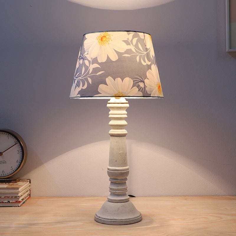 Daisy Blooms Coil Printed Mango Wood Table Lamp - White,Blue