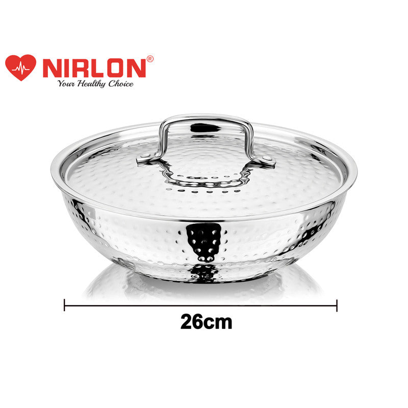 Nirlon Steel Hammered Kadhai With Lid - 3200 mL/10 Inches media 3