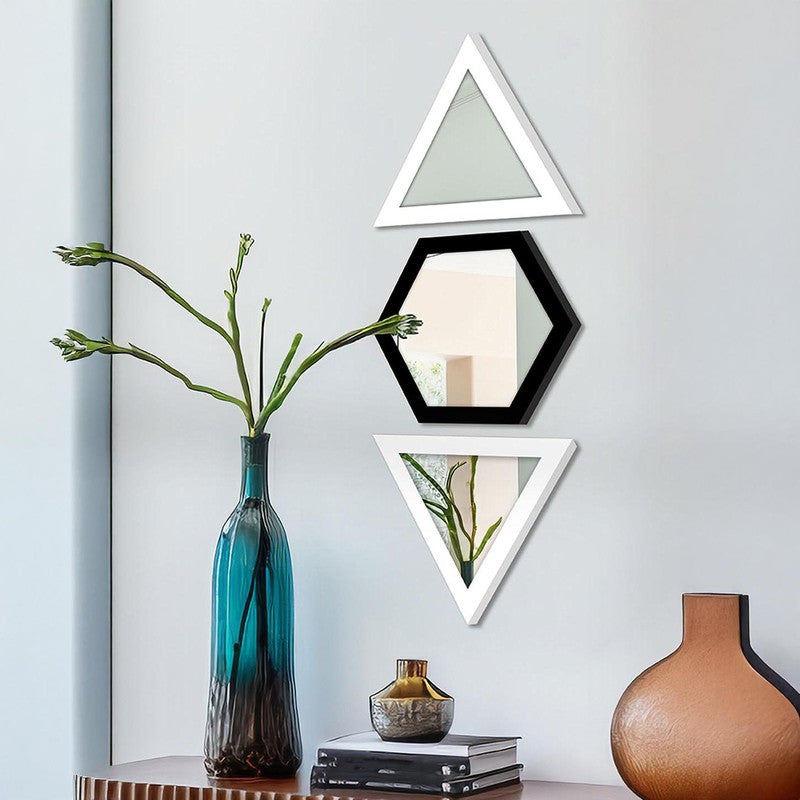 Facet Glow Wall Mirror (White,Black)- Set of Three media 2