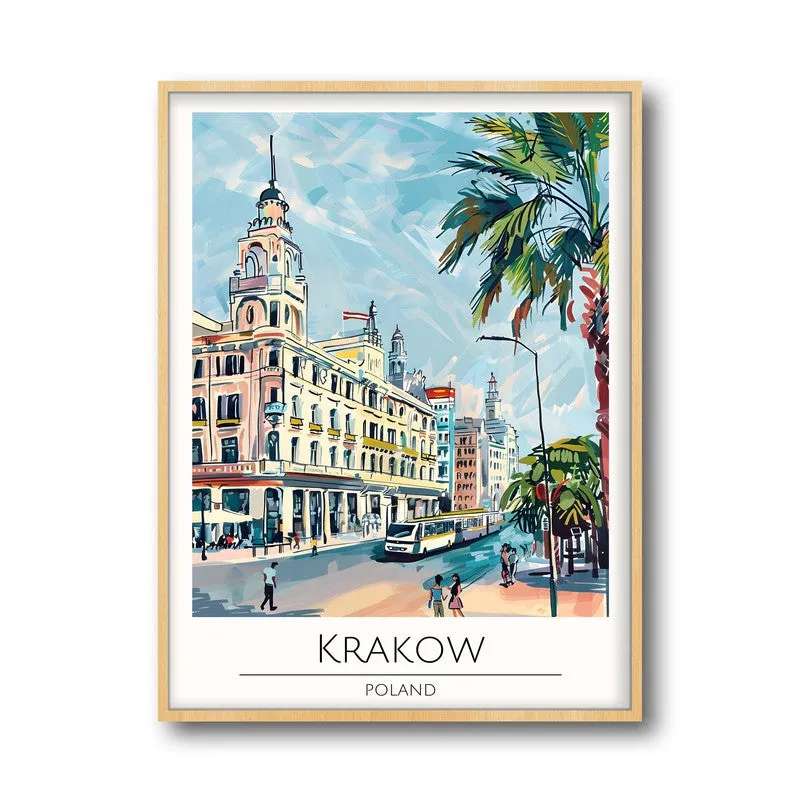 Vintage Krakow Framed Canvas Archival Canvas Wall Painting - Natural Brown Frame media 5