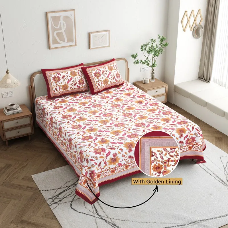 Soft Petal Cotton Bedsheet (White,Red) - 180 GSM media 1
