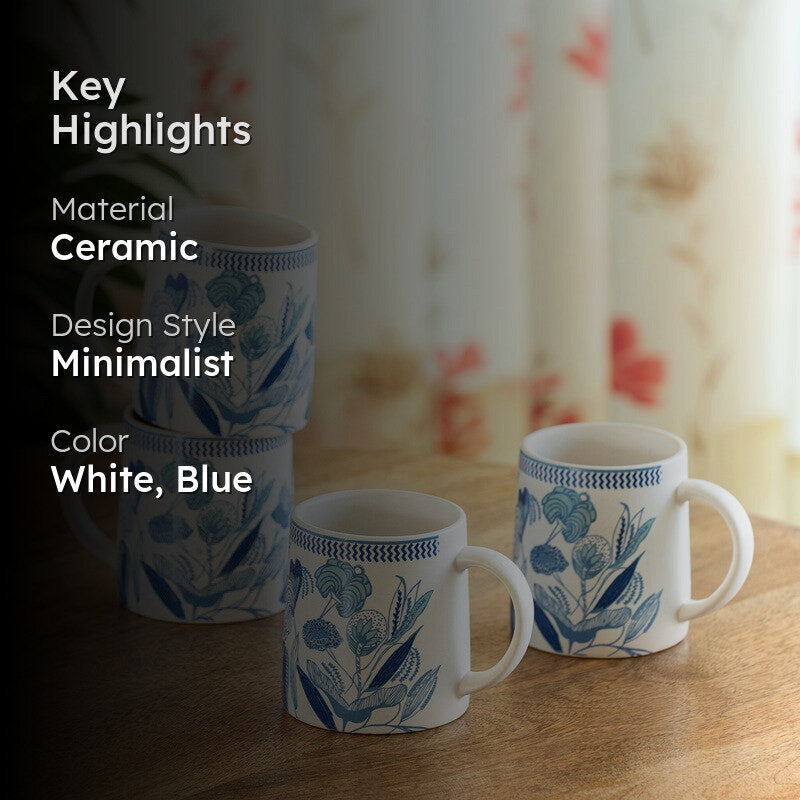 Floral Ceramic Coffee Mug (300 mL Each) - Set Of Four media 2