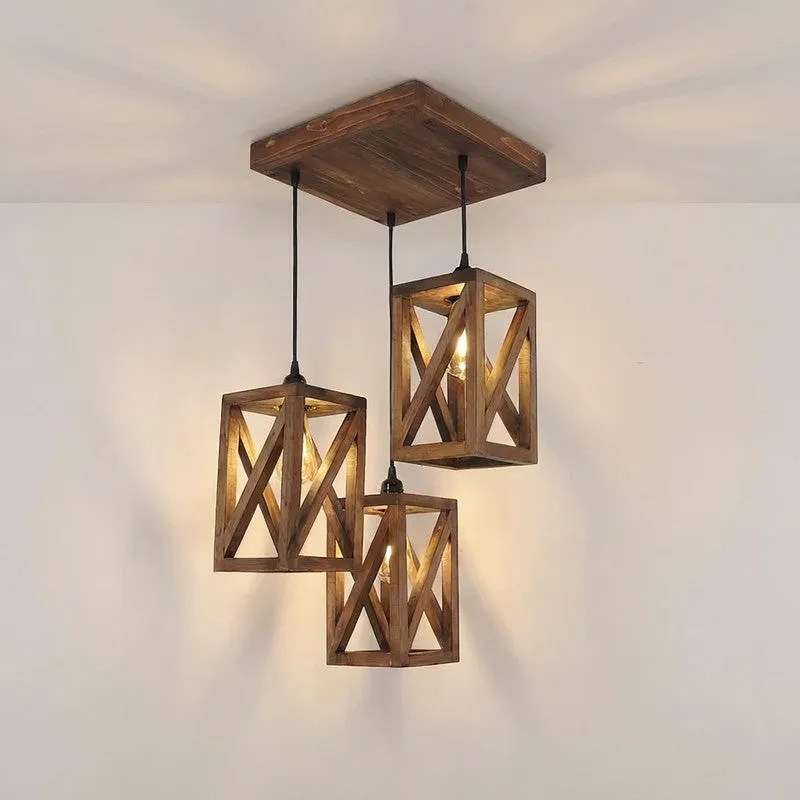 HexaCage Illume Wooden Ceiling Lamp - Brown media 7