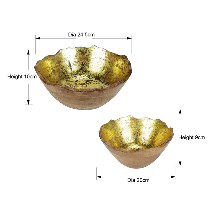 Reflective Grain Gold Foiled Wood Bowl (1600 & 1000 ML) - Set Of Two image 5