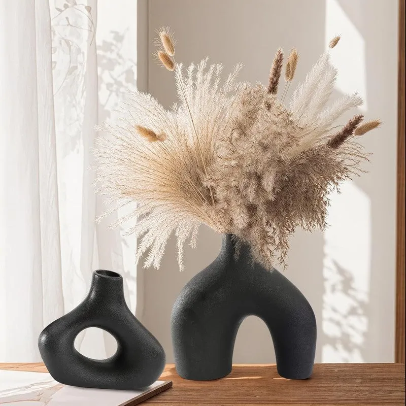 Noctra Sculptural Dual Ceramic Vase (Black) - Set Of Two media 5