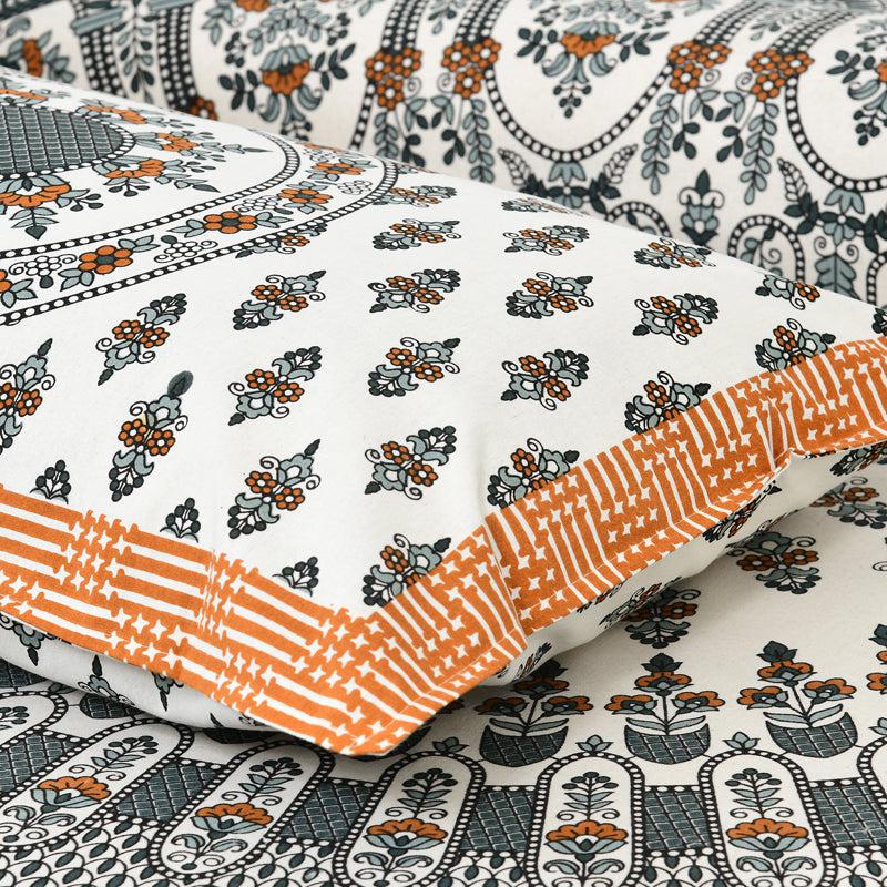 Navika Ethnic Cotton Flat Bedsheet (White & Yellow) - 160 TC media 4