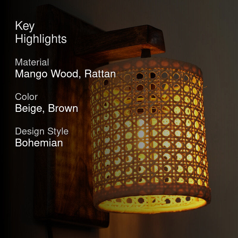 LumaRay Rattan Wall Lamp With Mango Wood Base media 2