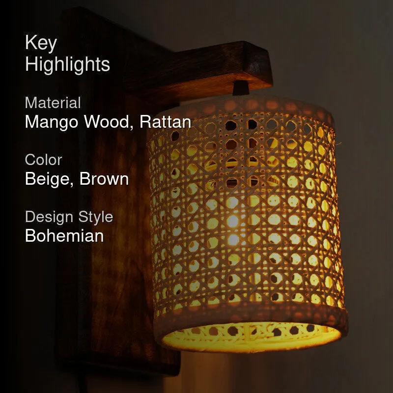 LumaRay Rattan Wall Lamp With Mango Wood Base media 2