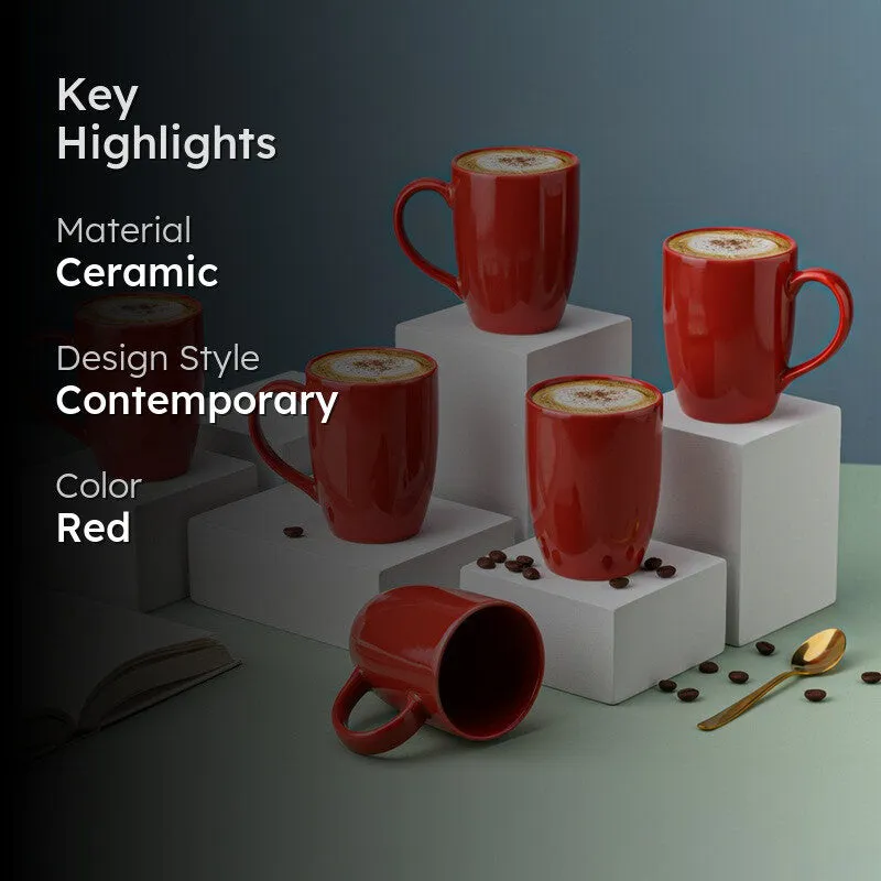 Kopi Ceramic Coffee Mug (Red/350 mL Each) - Set Of Six media 2