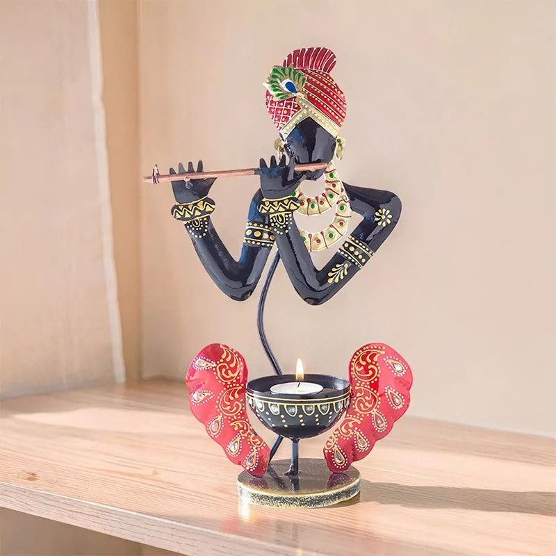 Krishna Flute Tealight Holder - Black,Red media 7
