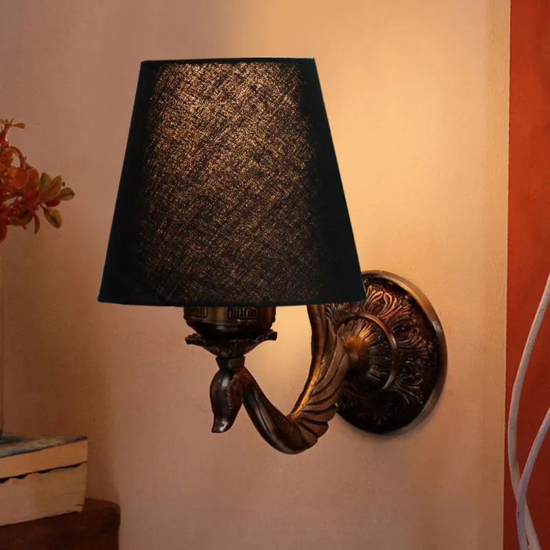 Amro Retro Conical Fabric & Metal Wall Lamp - Black media 1