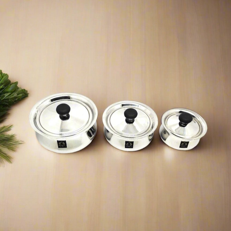 Silvara Stainless Steel Handi with Lid - Set Of Three media 3